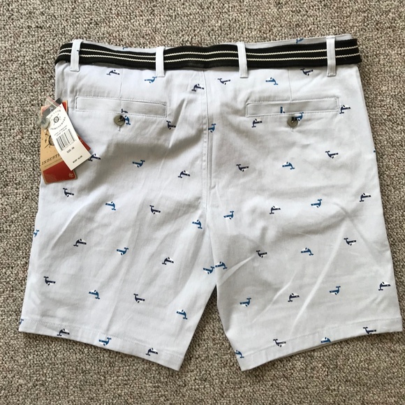 Men's Casual Whale Print Stretch Twill Shorts - Picture 2 of 6